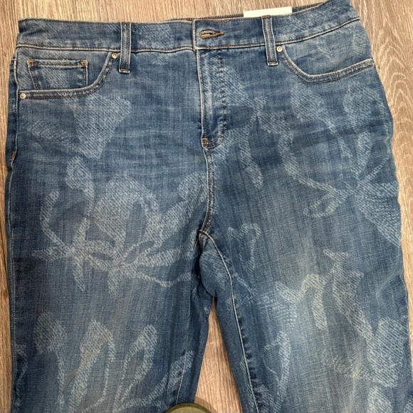 Chico's So Slimming Girlfriend Slim Leg Jeans with Bleached Floral Print. - Picture 4 of 10
